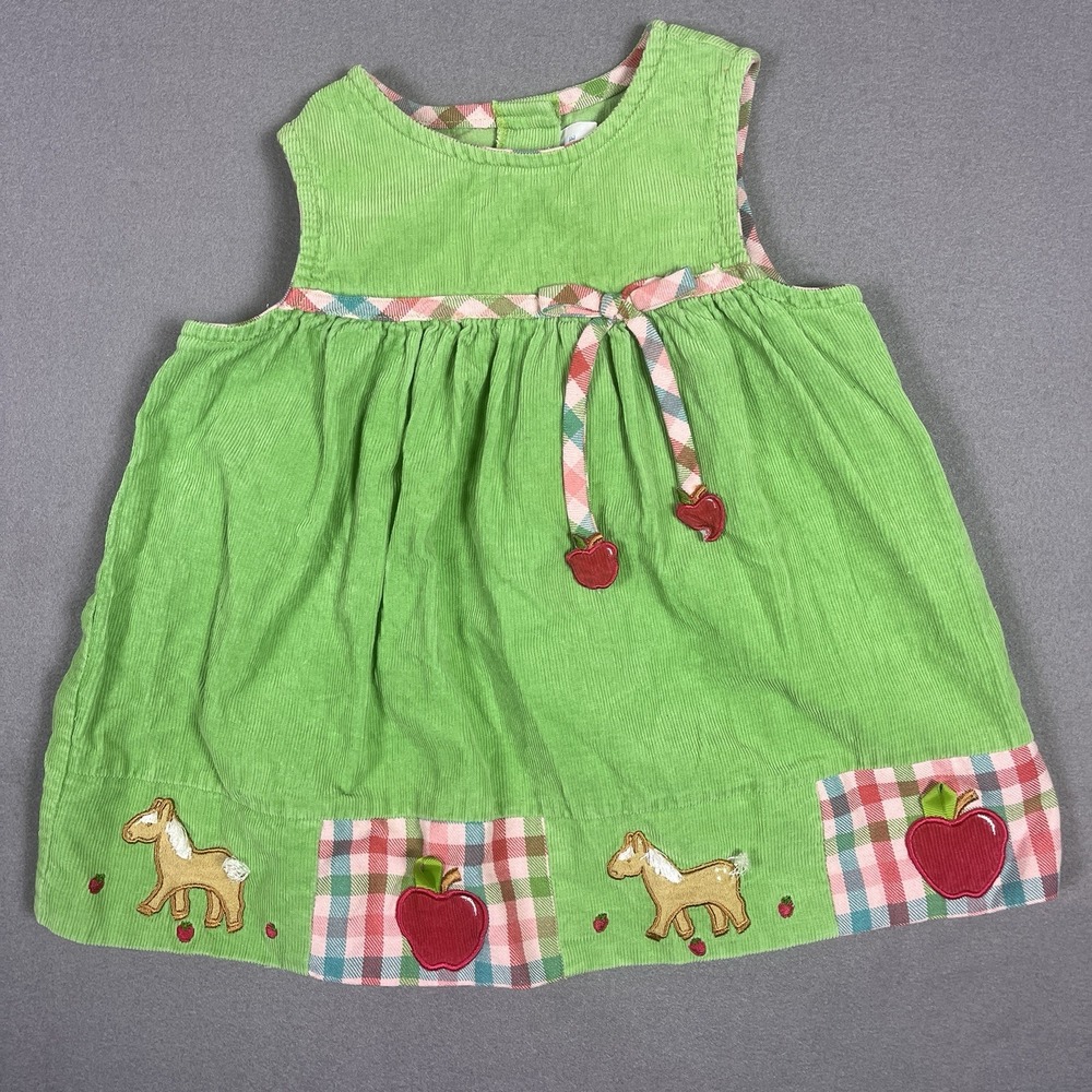 Chantilly Place Horse and apples Jumper Dress Green Corduroy Size 24M